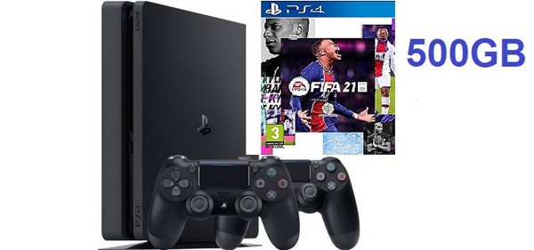 פלייסטיישן 4 כולל שני שלטים זיכרון 500GB ומשחק FIFA 21