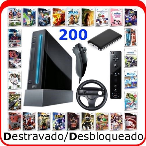 קונסולה נינטנדו WII פרוץ בצבע שחור בחבילה המושלמת כולל שני שלטי משחק וכונן חיצוני עם 170 משחקי להיט!!!