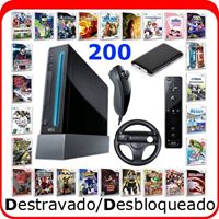 קונסולה נינטנדו WII פרוץ בצבע שחור בחבילה המושלמת כולל שני שלטי משחק וכונן חיצוני עם 170 משחקי להיט!!!